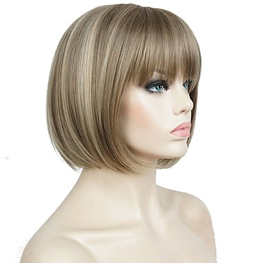 Synthetic Wig Women S Straight Brown Bob Synthetic Hair Highlighted