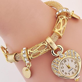 baratos Relógios Estilo Boho-Mulheres senhoras Relógios Luxuosos Bracele Relógio Relógio de Pulso Estilo vintage Prata / Dourada imitação de diamante Linda e elegante Analógico Amuleto Vintage Heart Shape Casual Boêmio - Dourado
