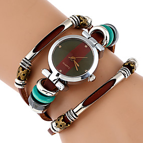 baratos Relógios Estilo Boho-Mulheres Bracele Relógio Relógio de Pulso Quartzo Enrole Couro Legitimo Marrom Legal imitação de diamante Analógico senhoras Vintage Casual Borboleta Boêmio - Preto Marron Verde Um ano Ciclo de Vida
