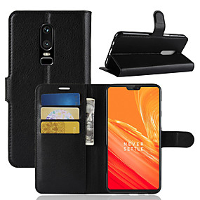 baratos Oneplus 3T-Capinha Para OnePlus OnePlus 6 / One Plus 5 / OnePlus 5T Carteira / Porta-Cartão / Flip Capa Proteção Completa Sólido Rígida PU Leather