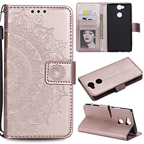 baratos Xperia L2-Capinha Para Sony Sony Xperia Z3 / Sony Xperia Z5 / Xperia XA2 Carteira / Porta-Cartão / Flip Capa Proteção Completa Flor Rígida PU Leather