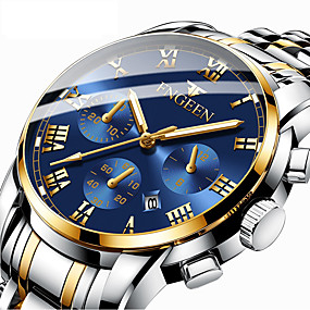 baratos Relógios Sociais-Homens Relógio Elegante Quartzo Estilo Formal Estilo Moderno Aço Inoxidável Preta / Prata / Dourada 30 m Calendário Noctilucente Analógico Luxo Fashion - Ouro + prata Preto / Azul Preto / Dourado Um