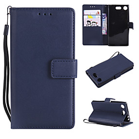 baratos Sony-Capinha Para Sony Sony Xperia Z3 / Sony Xperia Z3 Mini / Sony Xperia Z4 Carteira / Porta-Cartão / Flip Capa Proteção Completa Sólido PU Leather / TPU