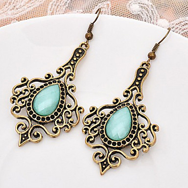 Ethnic (Taper Drop) Bronze Alloy Drop Earrings(Light Green)(1 Pair ...