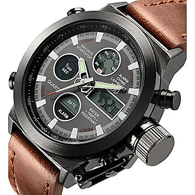 baratos Relógios Militares-Homens Relógio de Pulso Relogio digital Japanês Couro Marrom 50 m Impermeável Alarme Calendário Analógico-Digital Luxo - Branco Preto Dois anos Ciclo de Vida da Bateria / Aço Inoxidável / Cronógrafo