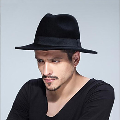 baratos Chapéu Masculino-Unisexo Tradicional / Vintage Algodão Misturas de Lã,Fedora-Côr Pura Sólido Outono Inverno Camel Cinzento Vinho