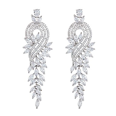 Women S Long Drop Earrings Zircon Silver Leaf Statement Women S Long Drop Earrings Zircon Silver Leaf Statement Las Elegant Jewelry For Wedding Evening