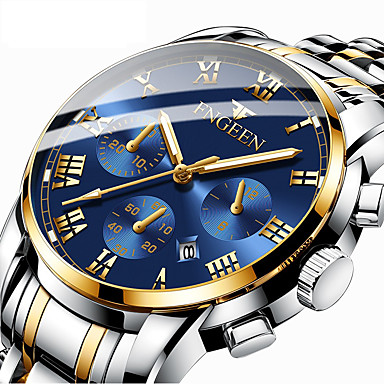 baratos Aço Inoxidável-Homens Relógio Elegante Quartzo Estilo Formal Estilo Moderno Aço Inoxidável Preta / Prata / Dourada 30 m Calendário Noctilucente Analógico Luxo Fashion - Ouro + prata Preto / Azul Preto / Dourado Um