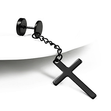 baratos Brincos Masculinos-Homens Brinco Clássico Cruz Formato de Letras Aço Inoxidável Brincos Jóias Dourado / Preto / Prata Para Natal Festa Aniversário Carnaval Festival 1pç